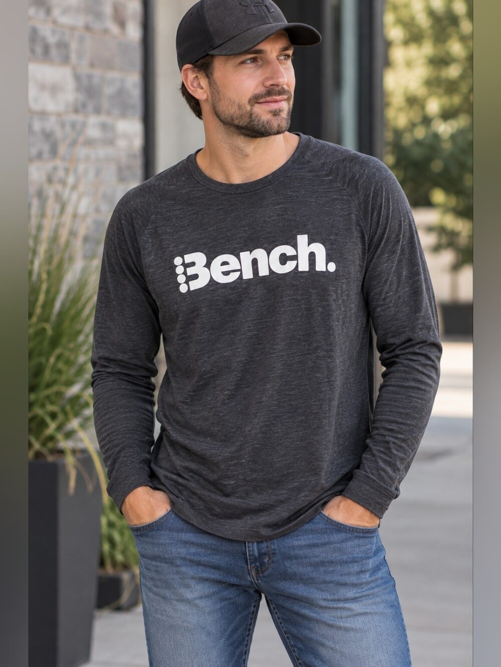 Bench Men’s Charcoal Logo Long Sleeve Shirt Large
